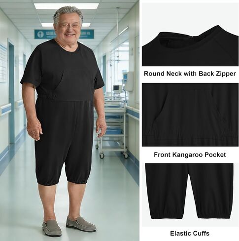 Adaptive Clothing for Men, Anti-Strip Back-Zip Cotton Romper, Elderly Care Onesie for Special Needs and Disabilities in Kuwait