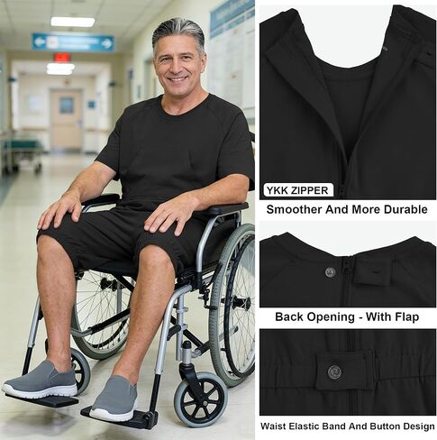 Adaptive Clothing for Men, Anti-Strip Back-Zip Cotton Romper, Elderly Care Onesie for Special Needs and Disabilities in Kuwait