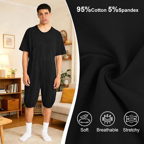 Adaptive Clothing for Men, Anti-Strip Back-Zip Cotton Romper, Elderly Care Onesie for Special Needs and Disabilities in Kuwait