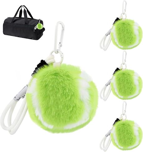 4PcsTennis Ball Keychain,Fuzzy Pom Pom Key Ring,Tennis Ball Plush Pendant Gift for Women Men Handbag Purse Charms in Saudi Arabia