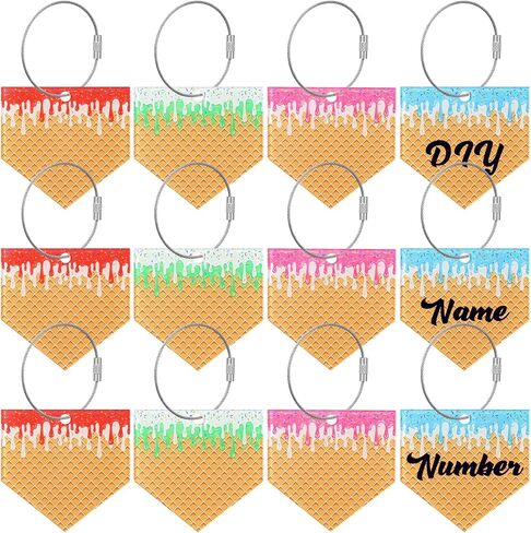 12 Pcs Ice Cream Drip Baseball Luggage Tags Travel Suitcases Labels with Metal Ring Team Gifts for Dripping Party(Baseball Stitching) in Saudi Arabia