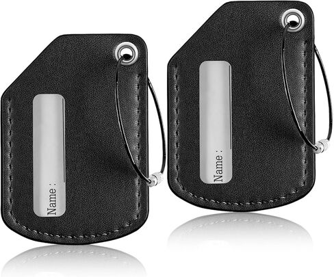 T-carbon 2pack Luggage Tags for Suitcases, Leather Backpack Luggage Bag Tag, Travel Suitcase ID Label with Stainless Steel Loop, Durable Baggage Tags for Men & Women, Black in Saudi Arabia