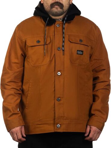 Sullen Men's Survivalist Duck Canvas Jacket Tattoo Lifestyle Hooded Button Up Outdoor Jacket (US, Alpha, Large, Regular, Regular, Dark Gold) in Saudi Arabia