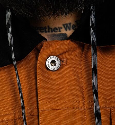 Sullen Men's Survivalist Duck Canvas Jacket Tattoo Lifestyle Hooded Button Up Outdoor Jacket (US, Alpha, Large, Regular, Regular, Dark Gold) in Saudi Arabia