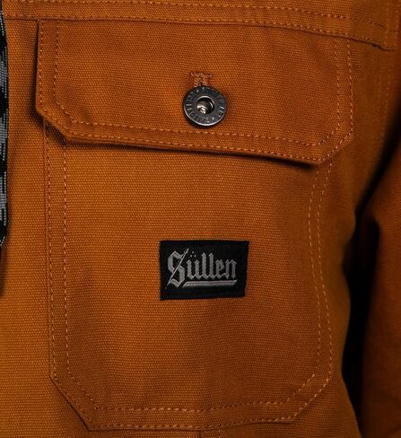 Sullen Men's Survivalist Duck Canvas Jacket Tattoo Lifestyle Hooded Button Up Outdoor Jacket (US, Alpha, Large, Regular, Regular, Dark Gold) in Saudi Arabia