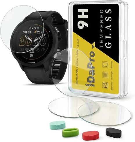 [4 قطع] شاشة حماية لساعة جارمين فوررنر 955/955 الذكية بالطاقة الشمسية + سدادات سيليكون مضادة للغبار، زجاج مقوى ايدابرو مضاد للخدش وخالي من الفقاعات in Kuwait