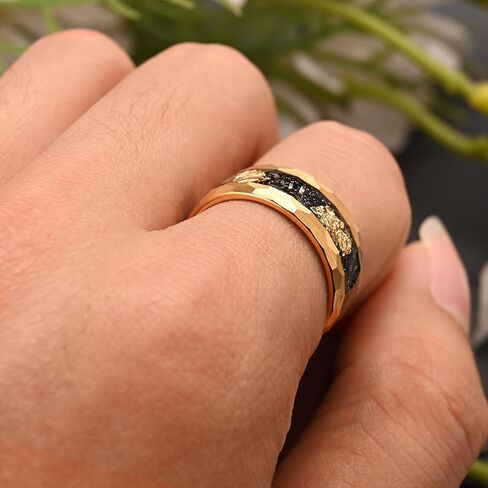 Gold Tungsten Carbide Ring for Men Women 8mm Hammered Inlaid with Gold foil and Meteorite Men's Wedding Bands Stylish and Luxurious in Saudi Arabia
