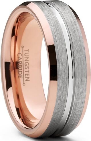 Metal Masters Men's Tungsten Carbide Wedding Band Ring, 8mm Flat Top Brushed Rose Tone, Pink Comfort Fit Band in Saudi Arabia