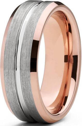 Metal Masters Men's Tungsten Carbide Wedding Band Ring, 8mm Flat Top Brushed Rose Tone, Pink Comfort Fit Band in Saudi Arabia