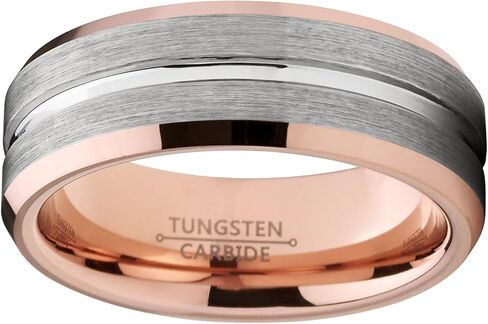 Metal Masters Men's Tungsten Carbide Wedding Band Ring, 8mm Flat Top Brushed Rose Tone, Pink Comfort Fit Band in Saudi Arabia