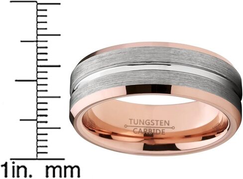 Metal Masters Men's Tungsten Carbide Wedding Band Ring, 8mm Flat Top Brushed Rose Tone, Pink Comfort Fit Band in Saudi Arabia