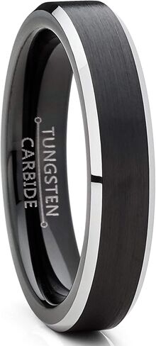 Men Women Wedding Black Tungsten Ring 4mm Matte Finish Beveled Polished Edge Comfort Fit in Saudi Arabia