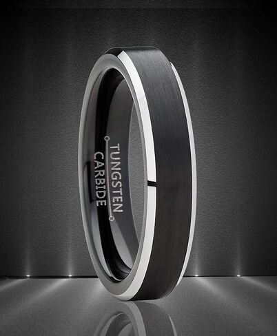 Men Women Wedding Black Tungsten Ring 4mm Matte Finish Beveled Polished Edge Comfort Fit in Saudi Arabia