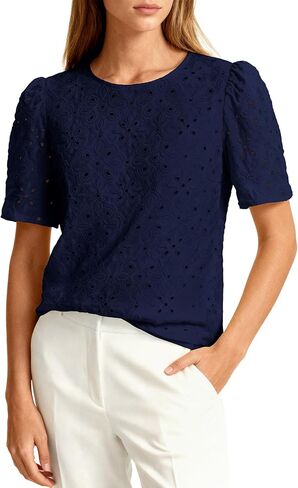 PRETTYGARDEN قطع علوية مطرزة للنساء بلوزات صيفية أنيقة غير رسمية 2026 ربيع العمل المعلم قمصان قصيرة الأكمام in Kuwait