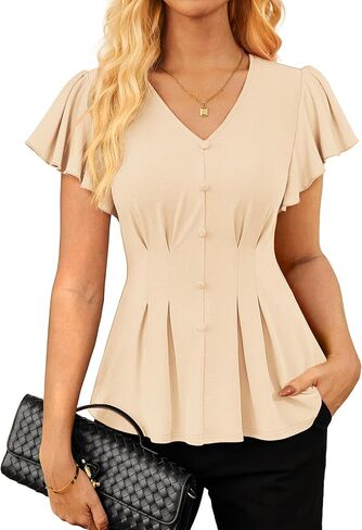 GRACE KARIN Summer Blouses for Women Dressy Casual, 2026 Ruffle Sleeve Peplum Tops, Business Work Shirt Fashioin Clothing in Saudi Arabia