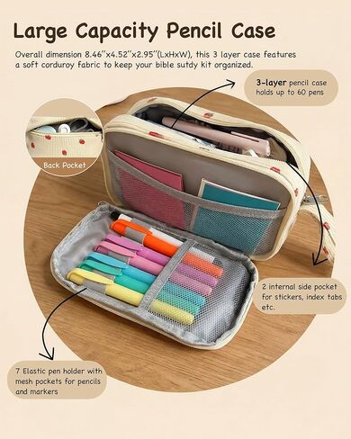 Bible Study Supplies Journaling Kit for Women - Bible Annotation Kit with No Bleed Highlighters, Tabs & Pen Case - Valentine Christian Gift for Daily Devotional & Note Taking(Beige Strawberry) in Kuwait