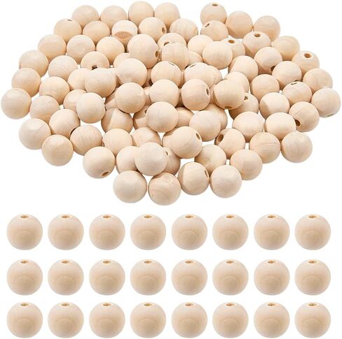 خرز خشبي PH PandaHall، 100 قطعة 12 مم خرز فاصل خشبي دائري طبيعي غير مكتمل، خرز خشبي فضفاض لقلادة وسوار وضفائر الشعر والمجوهرات صناعة يدوية، لون موكاسين in Saudi Arabia