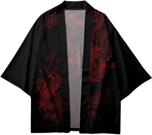 سترة سانفلاي الحمراء الصينية المطبوعة كيمونو الساموراي ملابس الشارع للرجال والنساء النمط الياباني التقليدي سترة يوكاتا ملابس الصيف رداء in Kuwait