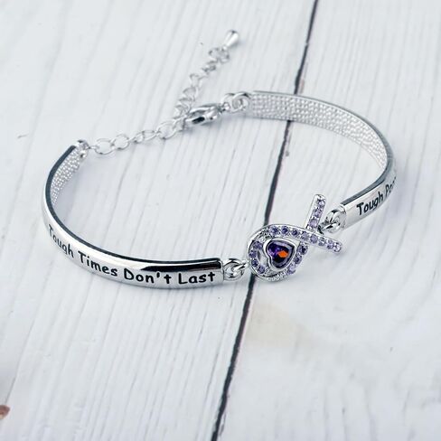 CENWA Purple Ribbon Bracelet Tough Times Don’t Last Tough People Do Bracelet Awareness Gift Cancer Support Jewelry in Saudi Arabia