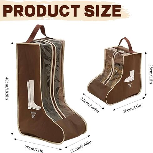 حقائب أحذية لأحذية رعاة البقر، حقائب أحذية للسفر، منظم تعليق مقاوم للغبار لأحذية رعاة البقر والأحذية القصيرة، واقي أحذية سفر محمول للجراج والخزانة، لون القهوة 4 قطع (2 طويل + 2 قصير) in Kuwait