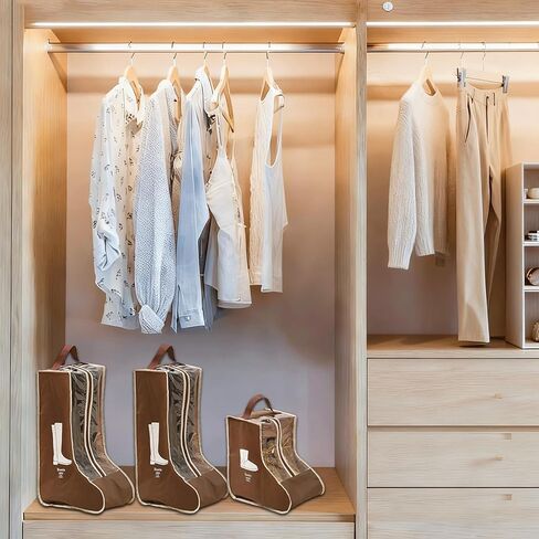 حقائب أحذية لأحذية رعاة البقر، حقائب أحذية للسفر، منظم تعليق مقاوم للغبار لأحذية رعاة البقر والأحذية القصيرة، واقي أحذية سفر محمول للجراج والخزانة، لون القهوة 4 قطع (2 طويل + 2 قصير) in Kuwait