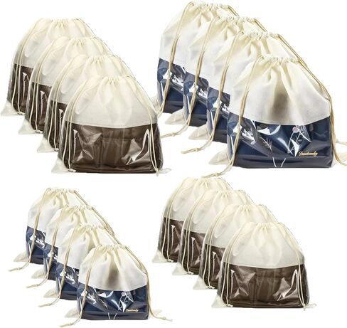 16 قطعة من أكياس الرباط المقاومة للغبار باللون البيج، أكياس تخزين الغبار لحقائب اليد وأغطية القماش غير المنسوج، حقيبة تنظيم التعبئة وحقيبة الأحذية (4 أحجام) in Kuwait