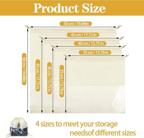 16 قطعة من أكياس الرباط المقاومة للغبار باللون البيج، أكياس تخزين الغبار لحقائب اليد وأغطية القماش غير المنسوج، حقيبة تنظيم التعبئة وحقيبة الأحذية (4 أحجام) in Kuwait
