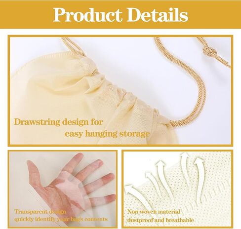 16 قطعة من أكياس الرباط المقاومة للغبار باللون البيج، أكياس تخزين الغبار لحقائب اليد وأغطية القماش غير المنسوج، حقيبة تنظيم التعبئة وحقيبة الأحذية (4 أحجام) in Kuwait