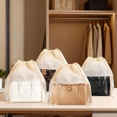 16 قطعة من أكياس الرباط المقاومة للغبار باللون البيج، أكياس تخزين الغبار لحقائب اليد وأغطية القماش غير المنسوج، حقيبة تنظيم التعبئة وحقيبة الأحذية (4 أحجام) in Kuwait