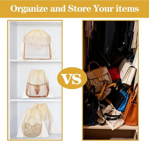 16 قطعة من أكياس الرباط المقاومة للغبار باللون البيج، أكياس تخزين الغبار لحقائب اليد وأغطية القماش غير المنسوج، حقيبة تنظيم التعبئة وحقيبة الأحذية (4 أحجام) in Kuwait