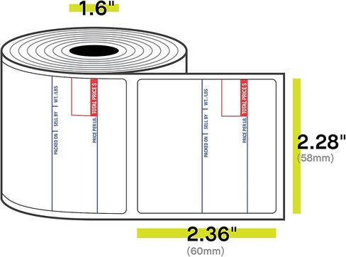 CAS 8020 Weigh Scale Label, 2.25" x 2.36", 58mm x 60mm, Blue Red Printed, UPC/Ingredients in Saudi Arabia