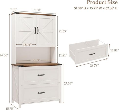 خزانة ملفات مع درجين للملفات المعلقة بحجم قانوني/رسائل/A4، خزانة ملفات للمزرعة مع رف قابل للتعديل، خزائن ملفات خشبية كبيرة لحامل طابعة المكتب المنزلي مع رف للكتب، أبيض in Kuwait