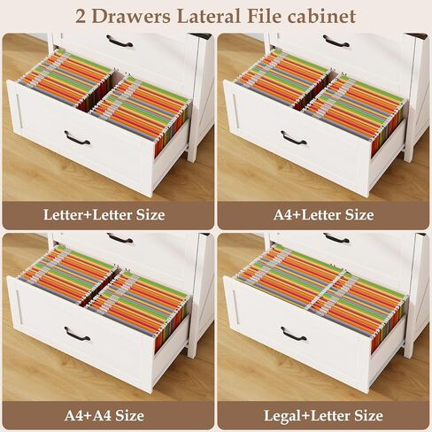خزانة ملفات مع درجين للملفات المعلقة بحجم قانوني/رسائل/A4، خزانة ملفات للمزرعة مع رف قابل للتعديل، خزائن ملفات خشبية كبيرة لحامل طابعة المكتب المنزلي مع رف للكتب، أبيض in Kuwait