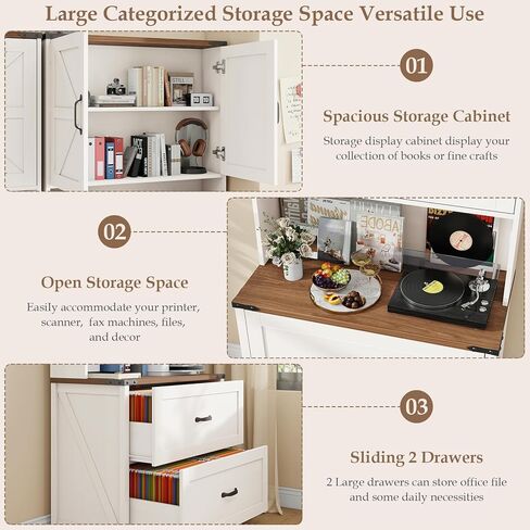 خزانة ملفات مع درجين للملفات المعلقة بحجم قانوني/رسائل/A4، خزانة ملفات للمزرعة مع رف قابل للتعديل، خزائن ملفات خشبية كبيرة لحامل طابعة المكتب المنزلي مع رف للكتب، أبيض in Kuwait