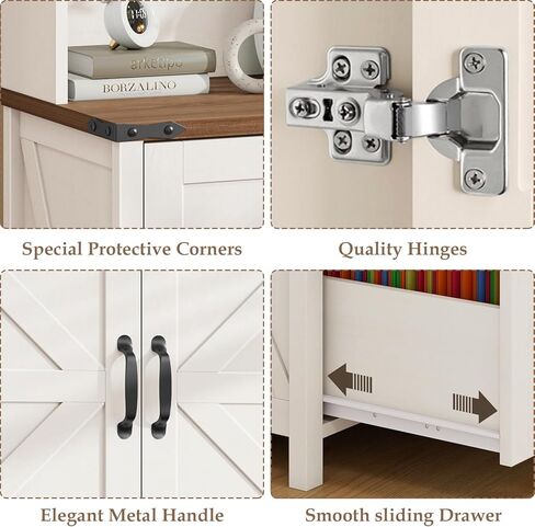 خزانة ملفات مع درجين للملفات المعلقة بحجم قانوني/رسائل/A4، خزانة ملفات للمزرعة مع رف قابل للتعديل، خزائن ملفات خشبية كبيرة لحامل طابعة المكتب المنزلي مع رف للكتب، أبيض in Kuwait