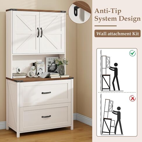 خزانة ملفات مع درجين للملفات المعلقة بحجم قانوني/رسائل/A4، خزانة ملفات للمزرعة مع رف قابل للتعديل، خزائن ملفات خشبية كبيرة لحامل طابعة المكتب المنزلي مع رف للكتب، أبيض in Kuwait