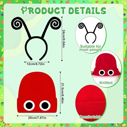 36 Pcs Caterpillar Costume Set Book Character Costumes Include Caterpillar Red Knitted Beanie Hat Headband Socks Skirt Self Adhesive Felt Foods Fruits for World Book Day Reading Week Party Fancy Dress in Saudi Arabia