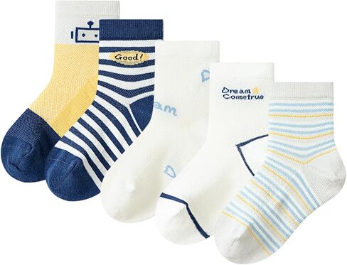 Balabala Boys Socks Kids Striped Running Socks Cotton Novelty Casual Sock for Boys Comfy Soft Athletic Crew Sock 5 Pack in Saudi Arabia