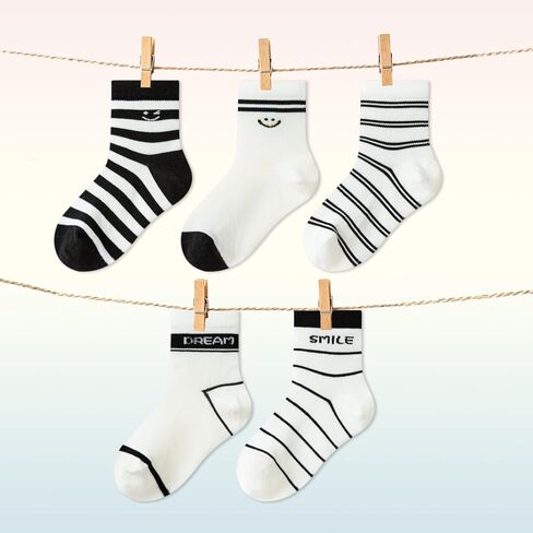 Balabala Boys Socks Kids Striped Running Socks Cotton Novelty Casual Sock for Boys Comfy Soft Athletic Crew Sock 5 Pack in Saudi Arabia