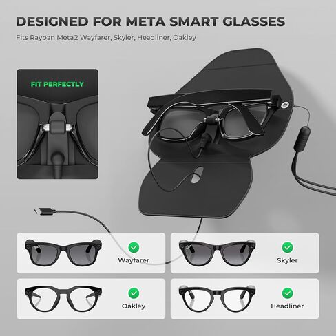 حافظة واقية لنظارات Ray-Ban Meta 2 الذكية مع كابل شحن USB-C مدمج، حقيبة سفر ذات هيكل صلب من البولي يوريثان، صندوق تخزين شحن لملحقات Meta 2 in Saudi Arabia