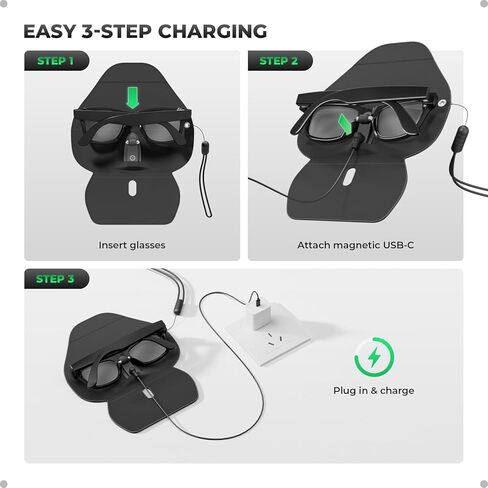 حافظة واقية لنظارات Ray-Ban Meta 2 الذكية مع كابل شحن USB-C مدمج، حقيبة سفر ذات هيكل صلب من البولي يوريثان، صندوق تخزين شحن لملحقات Meta 2 in Saudi Arabia