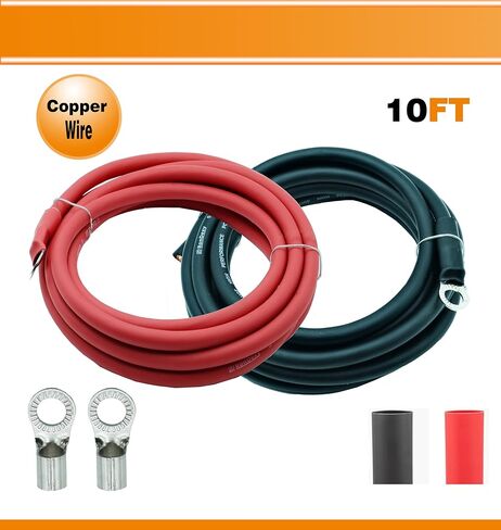 مجموعة كابلات عاكسة للبطارية RonDexy 5 AWG (مقياس)، زوج 10 أقدام (أحمر وأسود) - نحاس عالي النقاء خالٍ من الأكسجين للسيارات والمركبات الترفيهية والبحرية ومعدات العشب in Kuwait