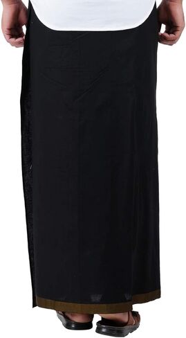 متوافق مع PRAKASAM COTTON للرجال باللون الأسود ذو الحواف الفاخرة وجيب Welcro Dhoti (HIMFAN-BLACK) in Kuwait