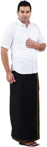 متوافق مع PRAKASAM COTTON للرجال باللون الأسود ذو الحواف الفاخرة وجيب Welcro Dhoti (HIMFAN-BLACK) in Kuwait