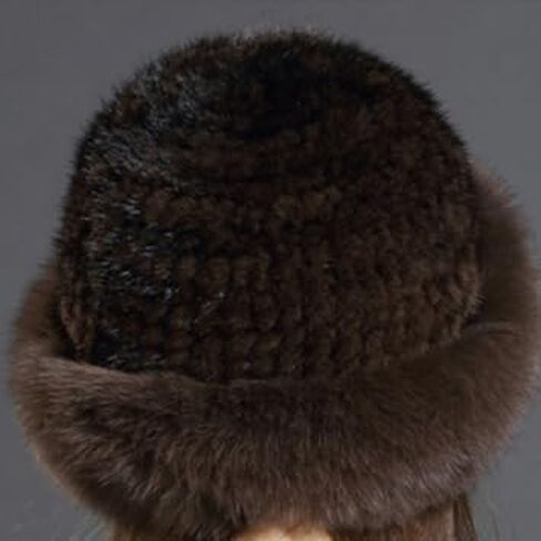 Luxury Natural Mink Fur Hat with Fox Fur Brim, Russian Style Winter Warm Knitted Furry Hat, Real Fur Cap for Women in Saudi Arabia