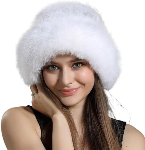 Luxury Natural Mink Fur Hat with Fox Fur Brim, Russian Style Winter Warm Knitted Furry Hat, Real Fur Cap for Women in Saudi Arabia