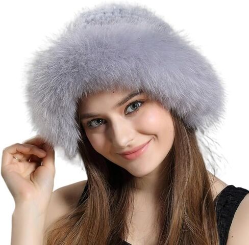 Luxury Natural Mink Fur Hat with Fox Fur Brim, Russian Style Winter Warm Knitted Furry Hat, Real Fur Cap for Women in Saudi Arabia