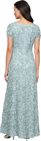 Alex Evenings Womens Long Rosette Mother of The Bride Dress with Short Sleeves in Saudi Arabia