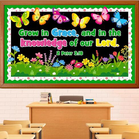 Spring Religious Bulletin Board Decoration Set, Spring Christian Bible Lord Classroom Decorations Flower Butterflies Floral Grow Cutouts March April Library School Nursery Wall Door Decor for Teacher in Saudi Arabia