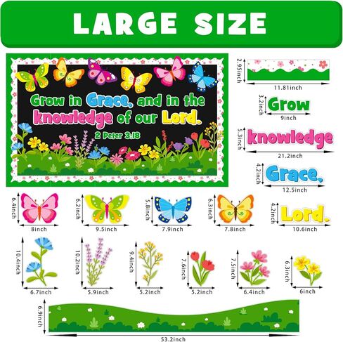 Spring Religious Bulletin Board Decoration Set, Spring Christian Bible Lord Classroom Decorations Flower Butterflies Floral Grow Cutouts March April Library School Nursery Wall Door Decor for Teacher in Saudi Arabia